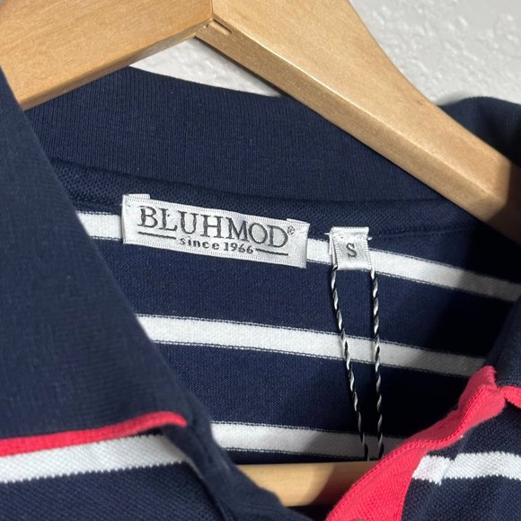 BLUHMOD Small Blue and White Stripped Polo with Pink Lining - Picture 3 of 7